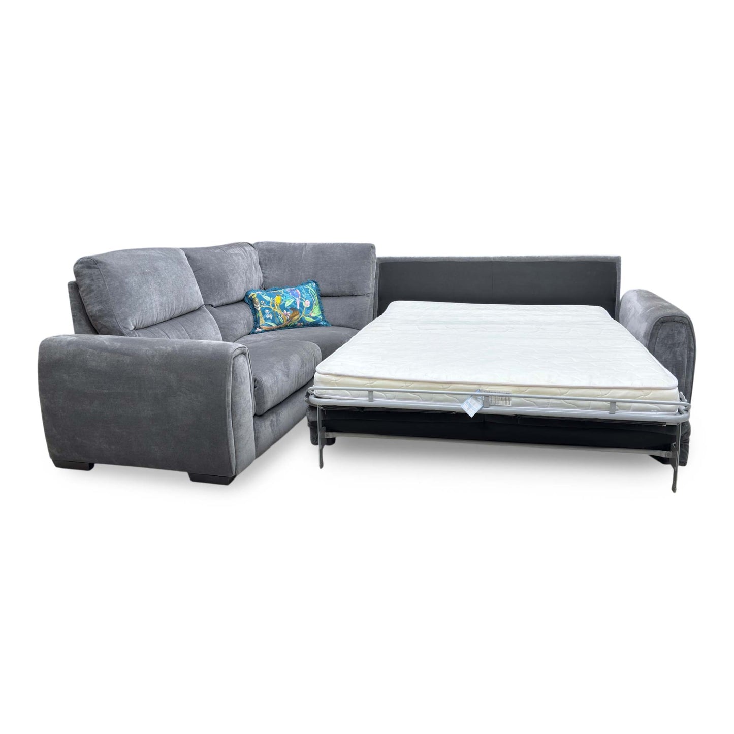 ‘Flex’ Fab-Can-R456 Anthracite Fabric Left Hand Facing Small Corner Sofa Bed with Power Recliner and Storage Arms