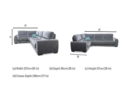 ‘Flex’ Fab-Can-R456 Anthracite Fabric Left Hand Facing Small Corner Sofa Bed with Power Recliner and Storage Arms