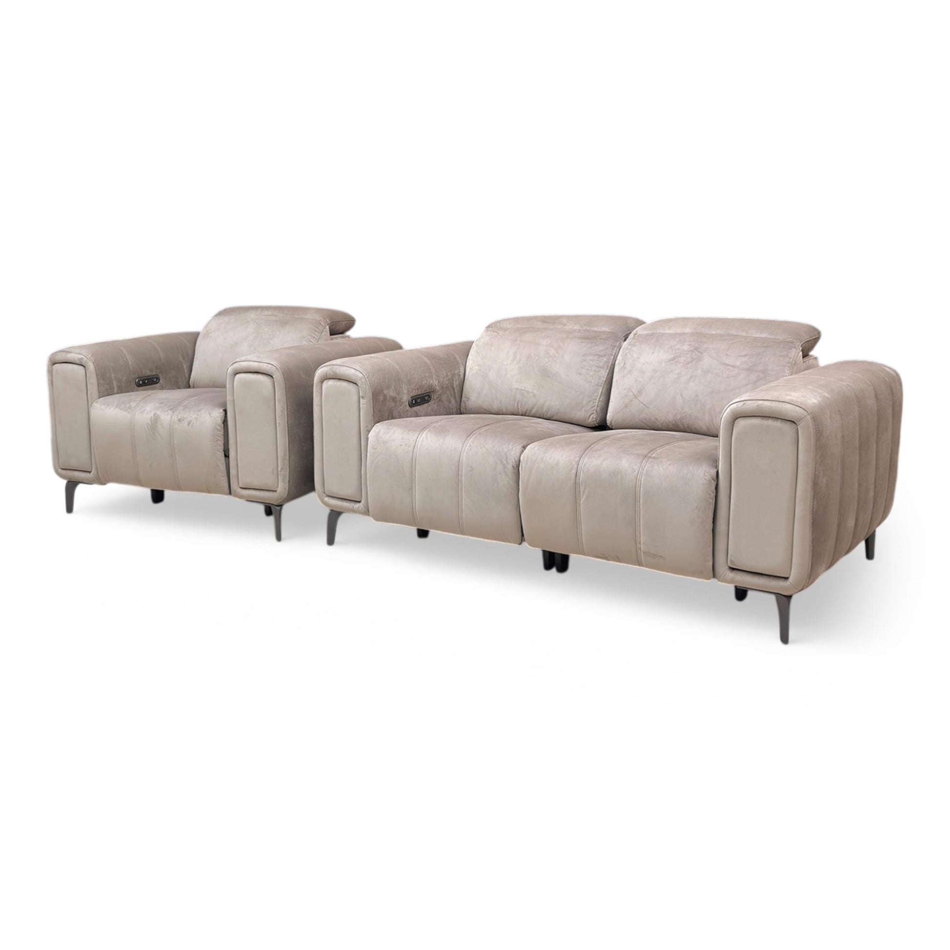 Perspective shot of the complete set, emphasizing the uniform design and premium velvet finish suitable for contemporary interiors.