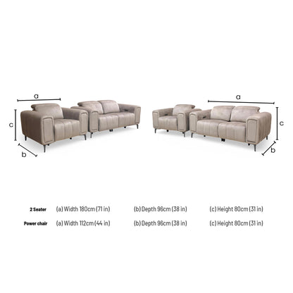 Dimensions for the ‘Elphaba’ Opulence Cedar Velvet Power Recliner Set. 2-Seater Sofa: