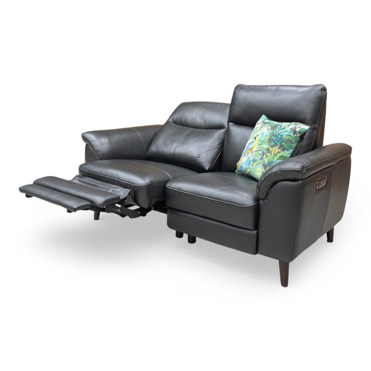 ‘Morgan’ Oslo Jet Black Cat-40/23 Leather 3 Seater Power Recliner Sofa