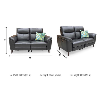 ‘Morgan’ Oslo Jet Black Cat-40/23 Leather 3 Seater Power Recliner Sofa