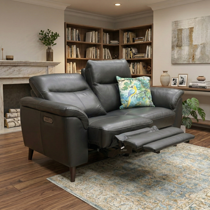 ‘Morgan’ Oslo Jet Black Cat-40/23 Leather 3 Seater Power Recliner Sofa