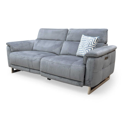 ‘Moet’ Opulence Granite Velvet 3 Seater Power Recliner Sofa with Power Headrests