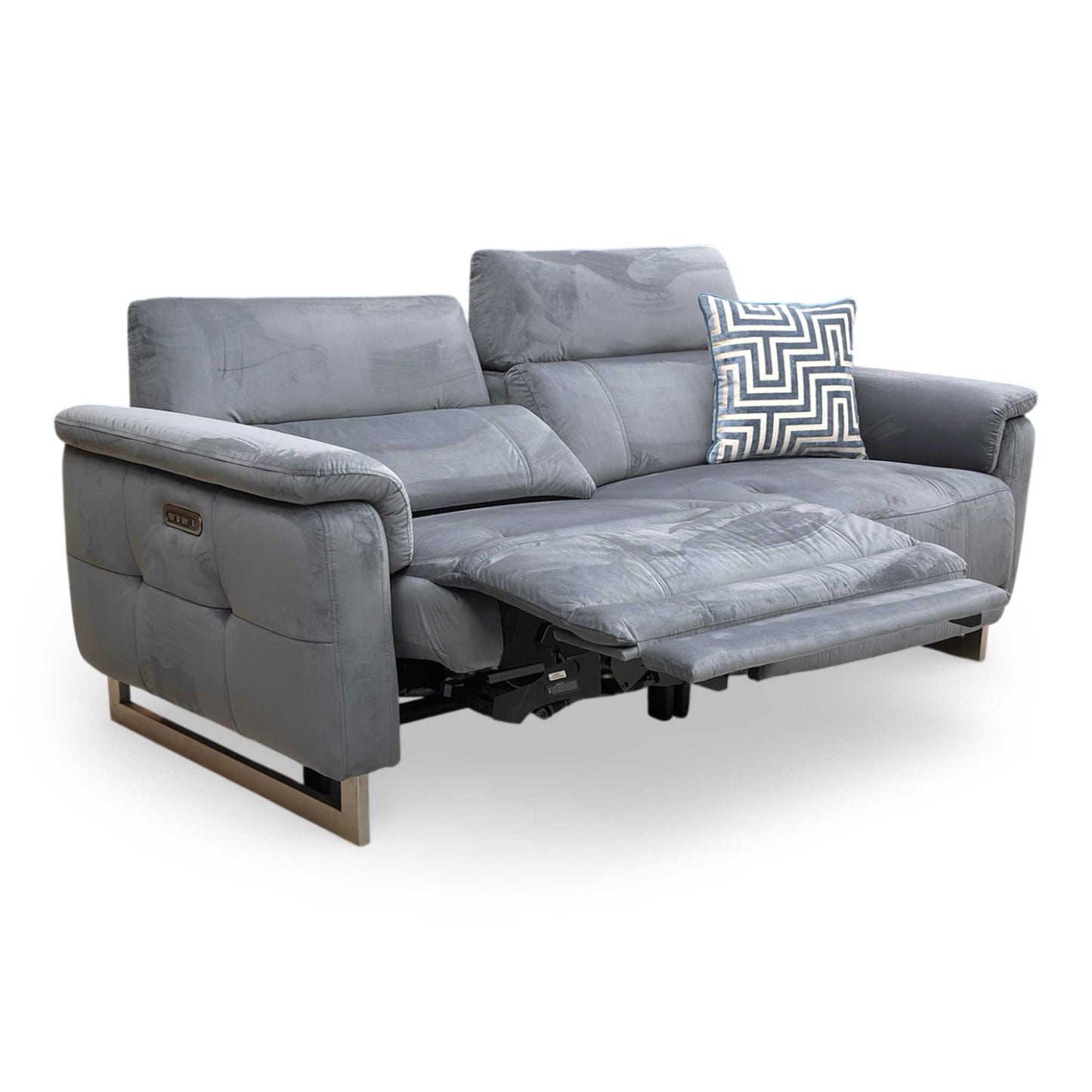 ‘Moet’ Opulence Granite Velvet 3 Seater Power Recliner Sofa with Power Headrests