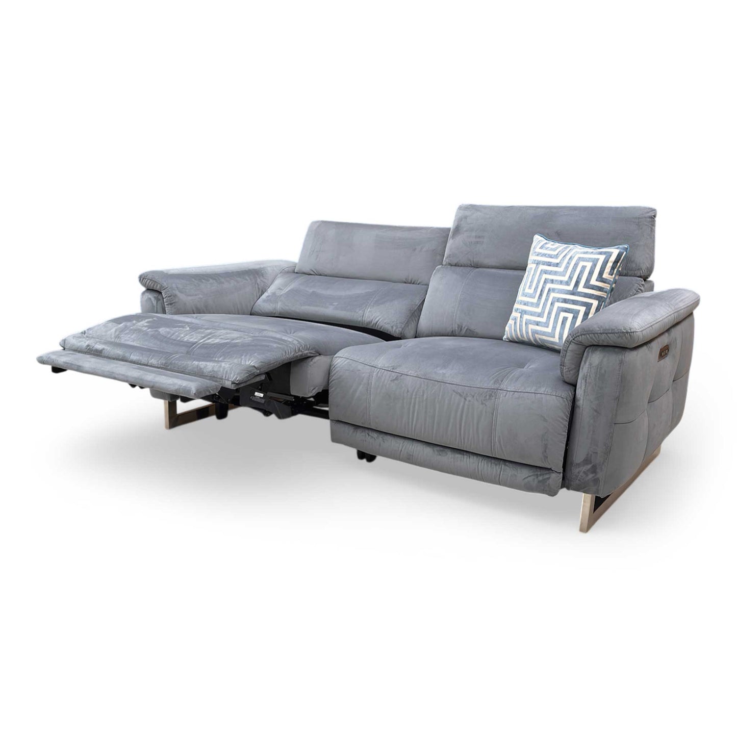 ‘Moet’ Opulence Granite Velvet 3 Seater Power Recliner Sofa with Power Headrests