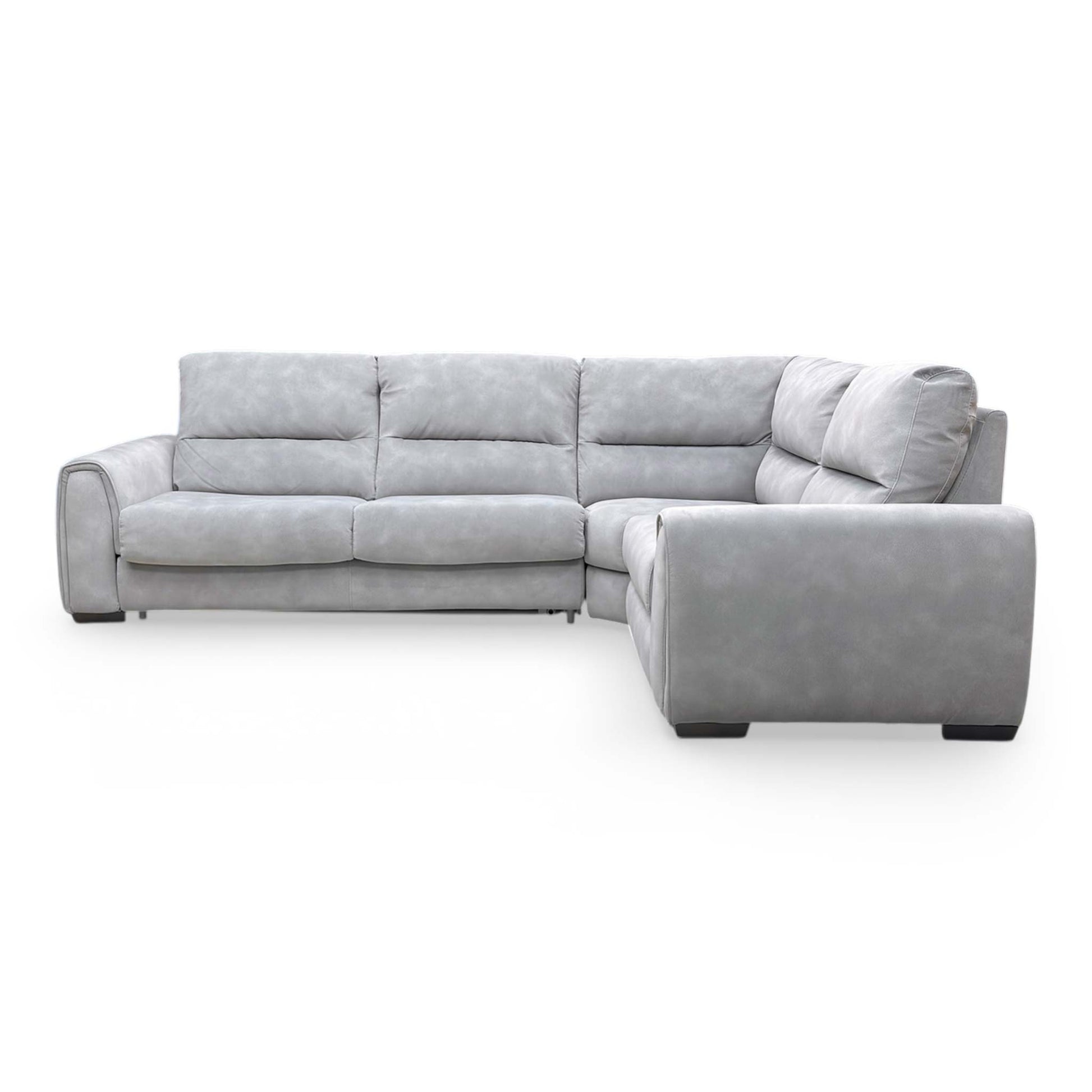 Side view of the ‘Flex’ Sfa-Pey-R09 small right-hand facing corner sofa bed in Dove Grey fabric.