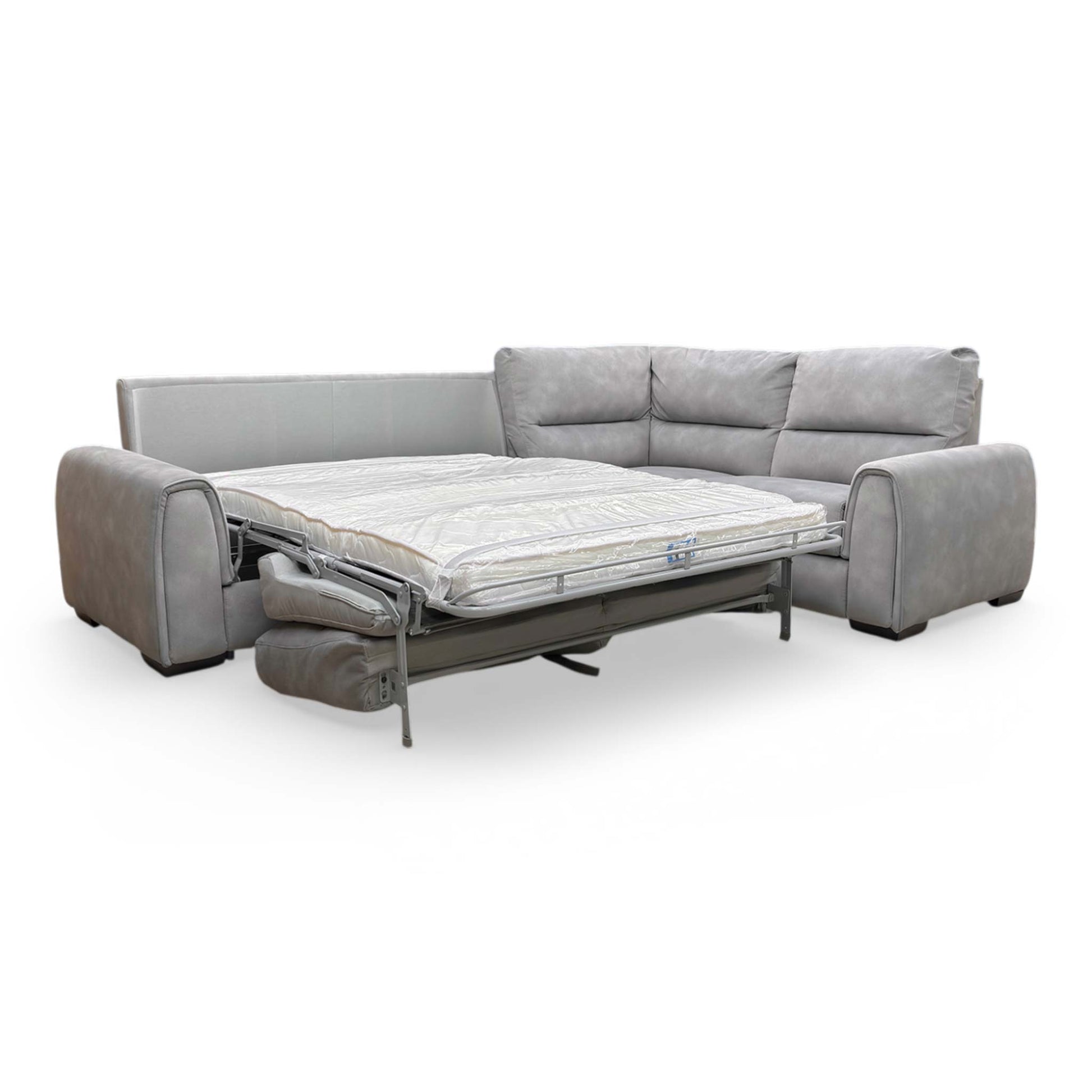 The ‘Flex’ sofa in sofa-bed mode, showing the pull-out mattress section fully extended.