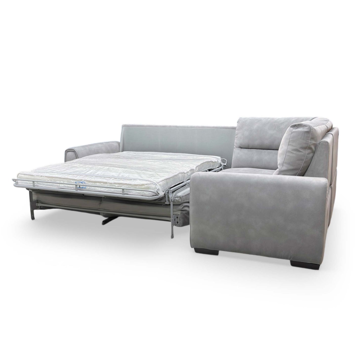 The ‘Flex’ sofa in sofa-bed mode, showing the pull-out mattress section fully extended.