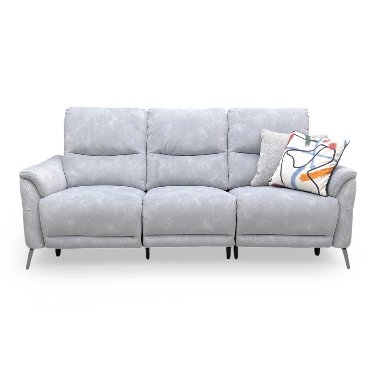 Front view of the Daytona ‘Dexter’ 3-seater power recliner sofa in luxurious smoke velvet.