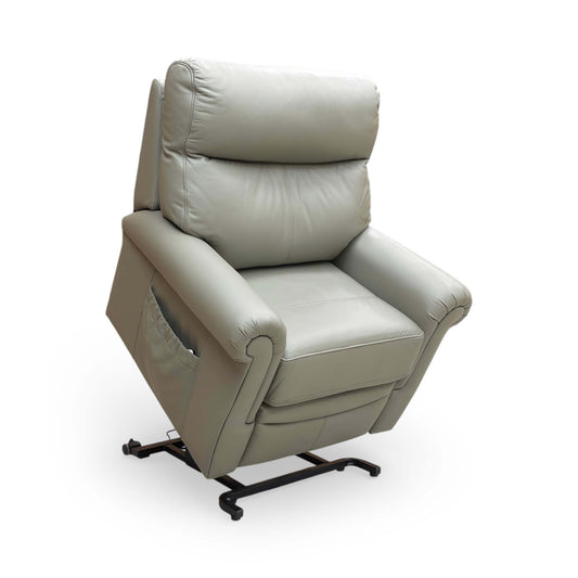 Full view of the G Plan ‘Avon’ L858 lift and rise recliner chair in Cambridge Olive leather.