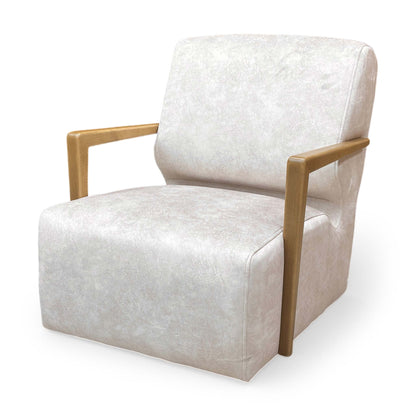 Side profile of the swivel chair, emphasizing the ergonomic backrest and the seamless integration of wood and velvet materials.