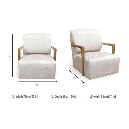 Dimensions for the ‘Aura’ Kenzo Cream Velvet Swivel Chair.