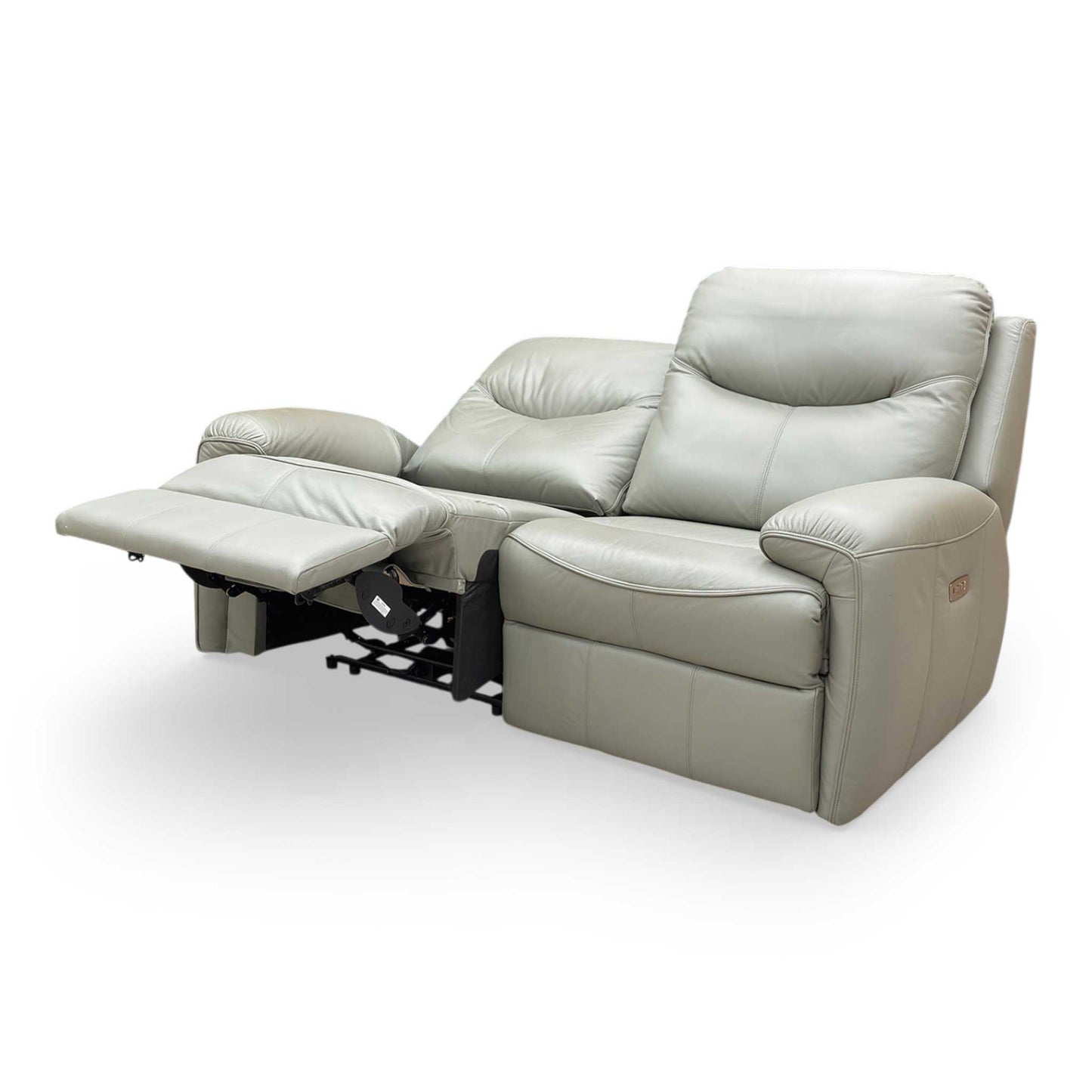 Full view of the G Plan ‘Amesbury’ L858 2-seater power recliner sofa in Cambridge Olive leather.