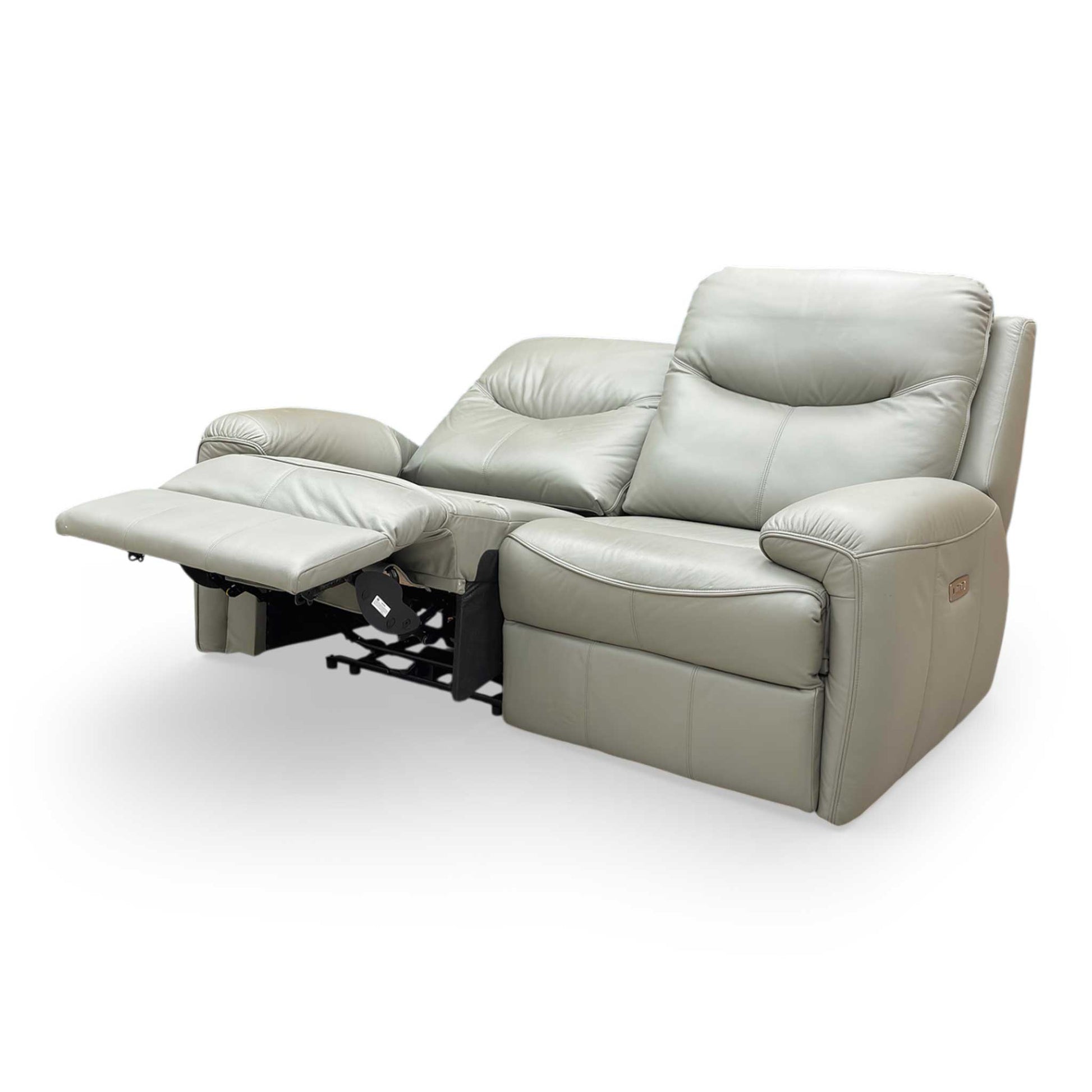 Full view of the G Plan ‘Amesbury’ L858 2-seater power recliner sofa in Cambridge Olive leather.