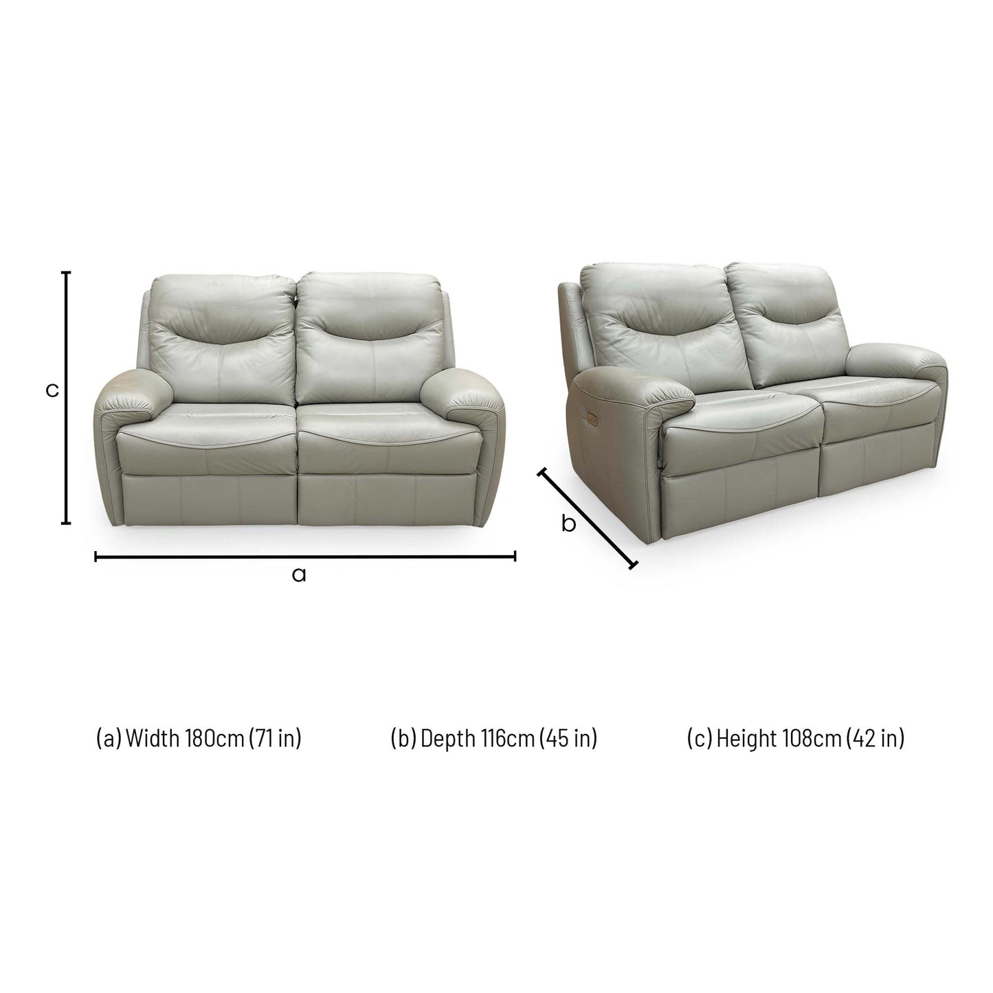 Dimensions for the G Plan ‘Amesbury’ L858 Cambridge Olive Leather 2 Seater Power Recliner Sofa.