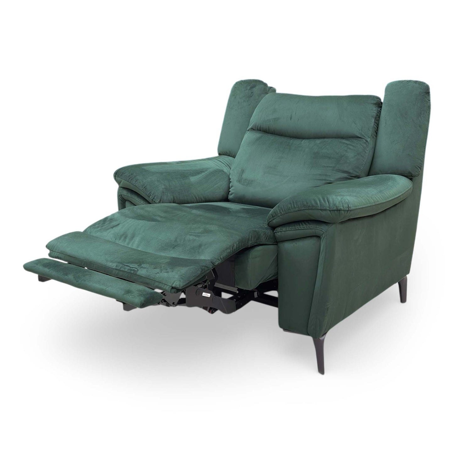 Side profile of the Panache chair in a fully reclined position, showing the extension of the footrest.