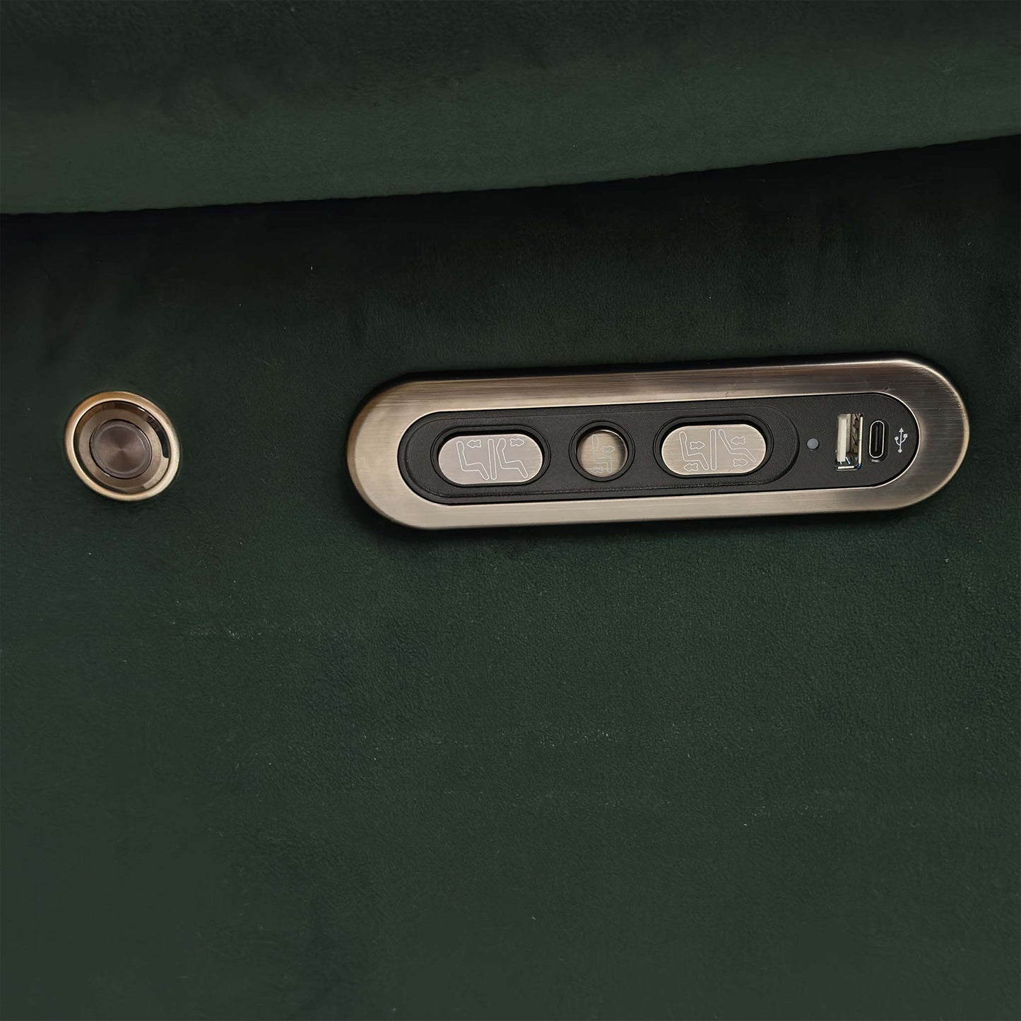 Close-up of the integrated side power controls featuring USB and USB-C charging ports.