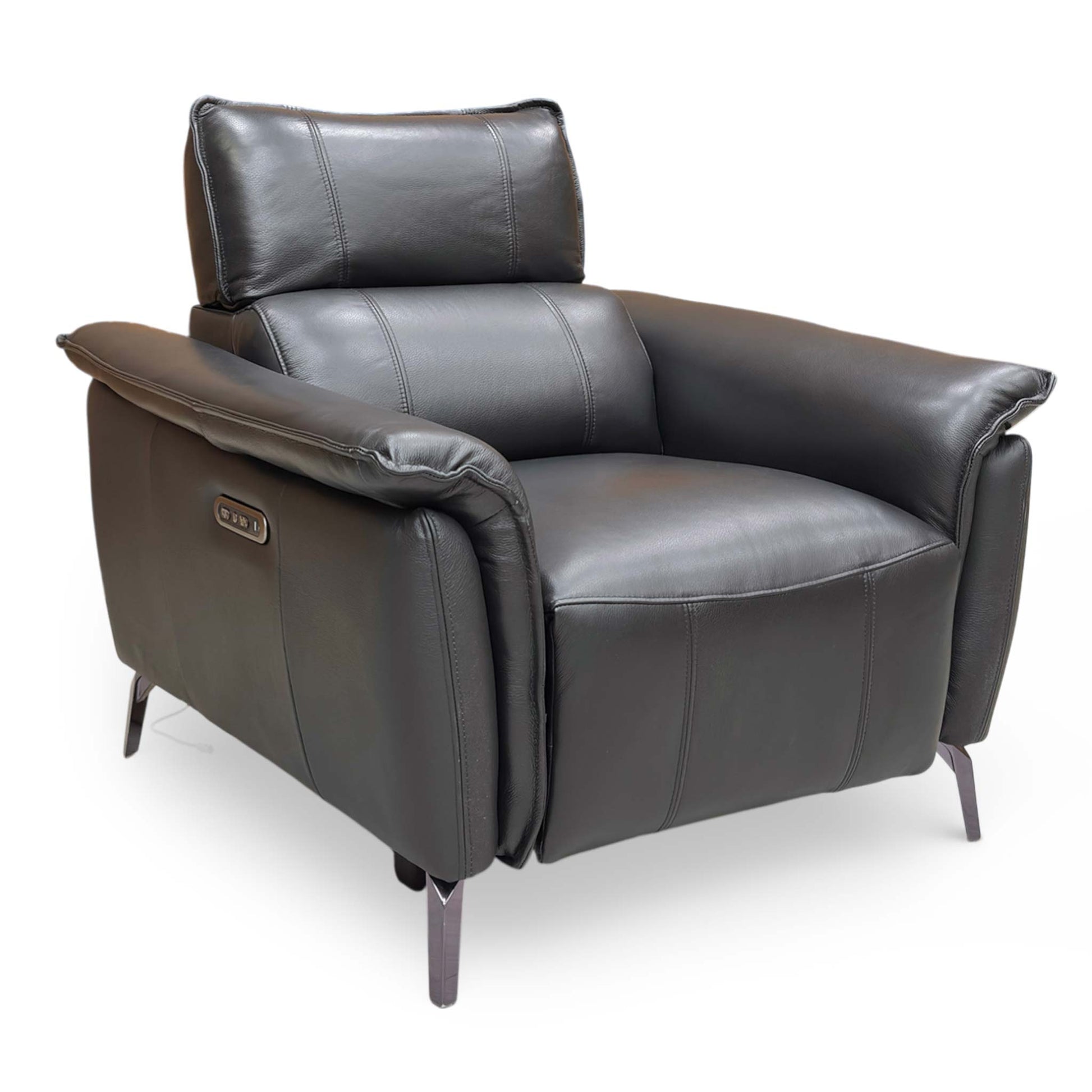 Side angle view emphasizing the plush cushioned armrests and supportive backrest of the ‘Jude’ Oslo power recliner.