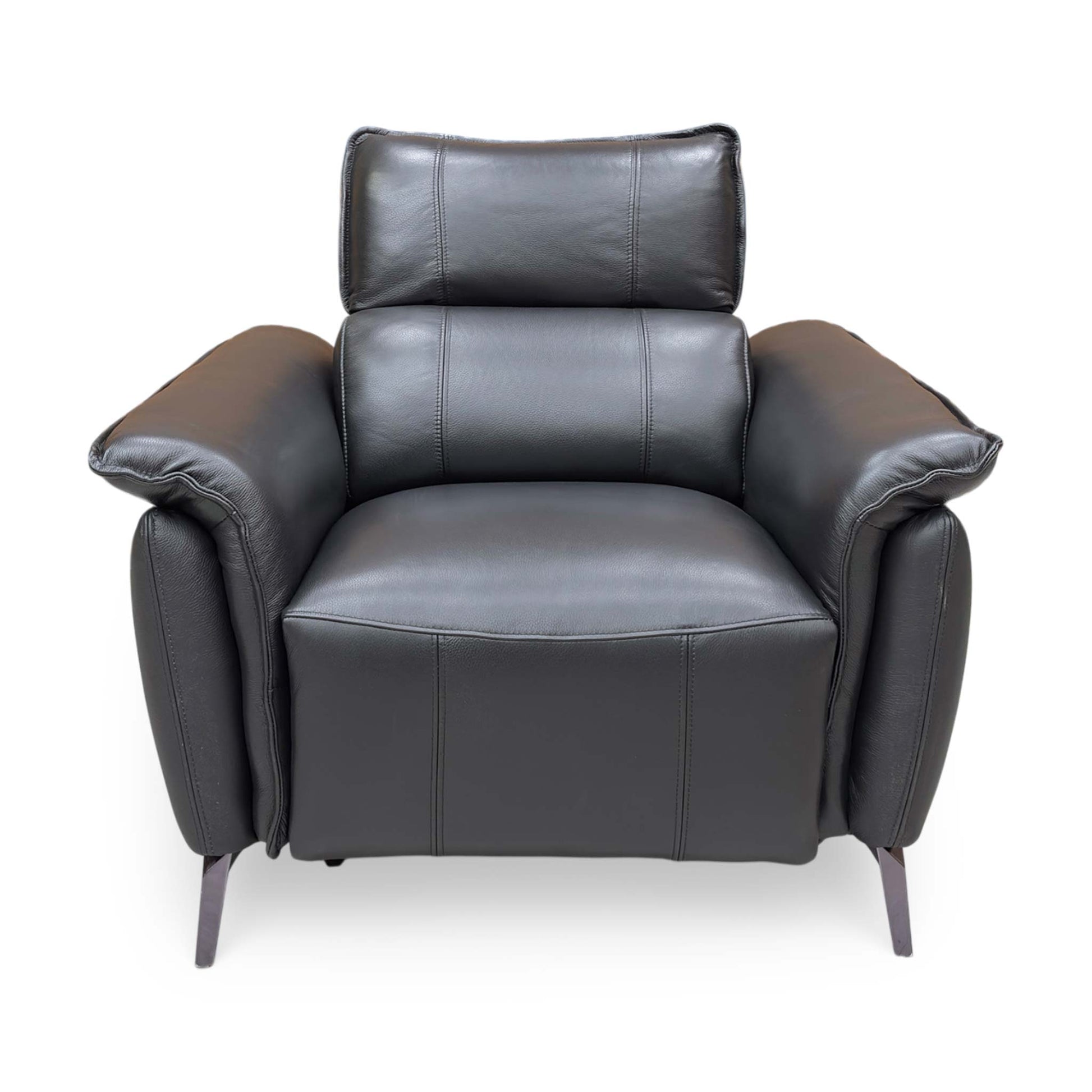 Front angle view emphasizing the plush cushioned armrests and supportive backrest of the ‘Jude’ Oslo power recliner.