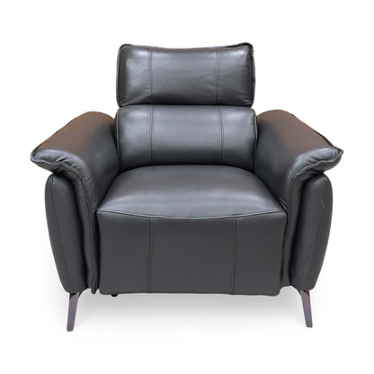 ‘Jude’ Oslo Jet Black Cat-40:23 Leather Power Recliner Chairs with Telescopic Headrests - Set of 2