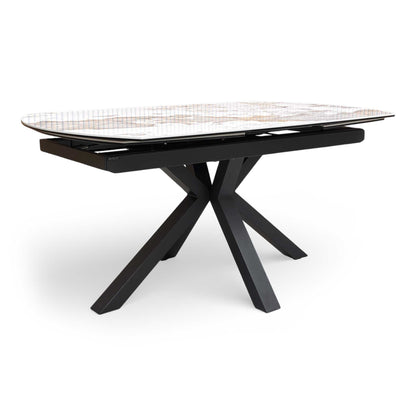 Side view shot of the table legs and steel frame with a durable lacquered finish.