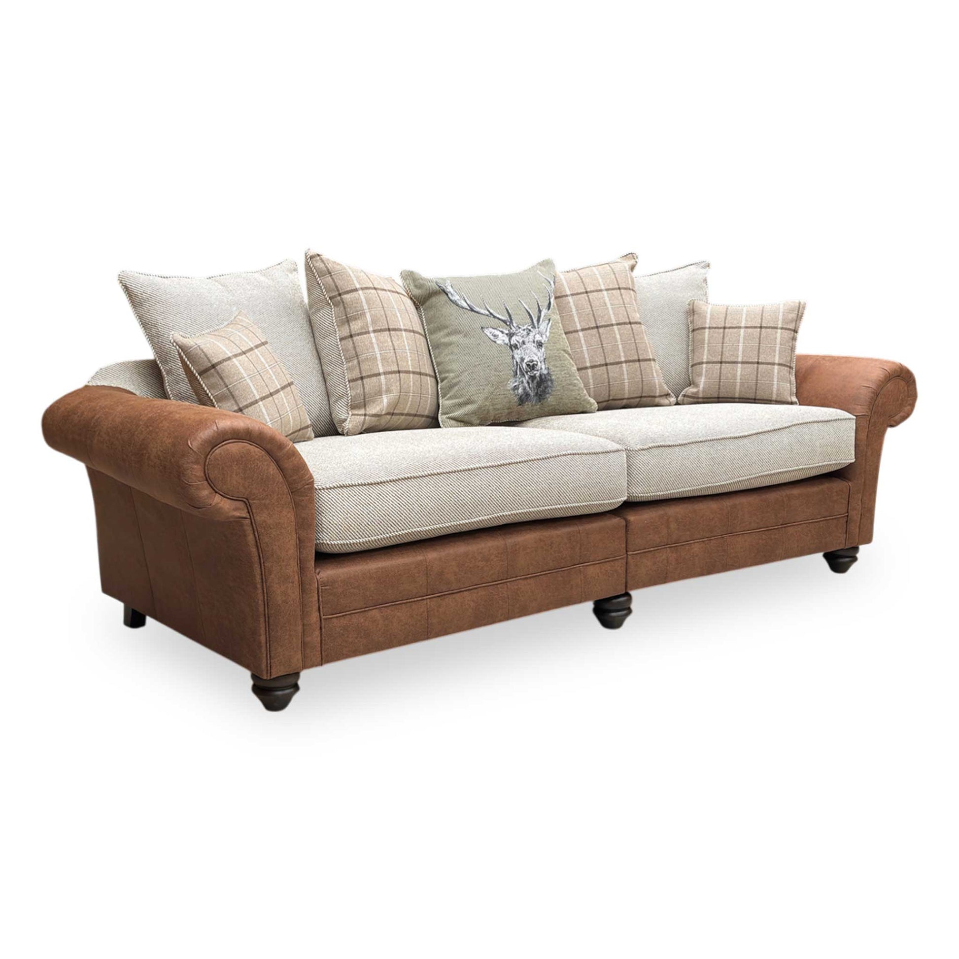 Full view The ‘Charles’ 4-seater split-frame sofa in Sultan Oatmeal combination fabric, featuring a relaxed scatter back design and classic proportions.
