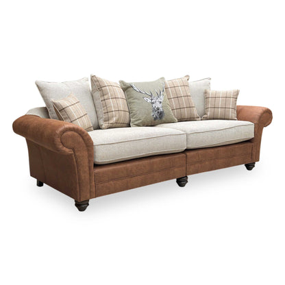 Full view The ‘Charles’ 4-seater split-frame sofa in Sultan Oatmeal combination fabric, featuring a relaxed scatter back design and classic proportions.