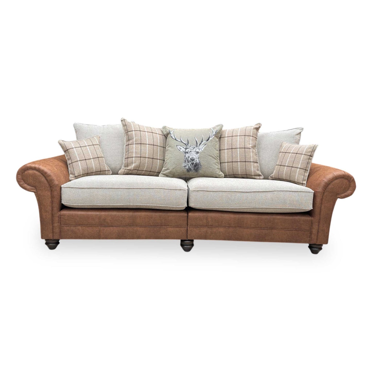 Front view The ‘Charles’ 4-seater split-frame sofa in Sultan Oatmeal combination fabric, featuring a relaxed scatter back design and classic proportions.