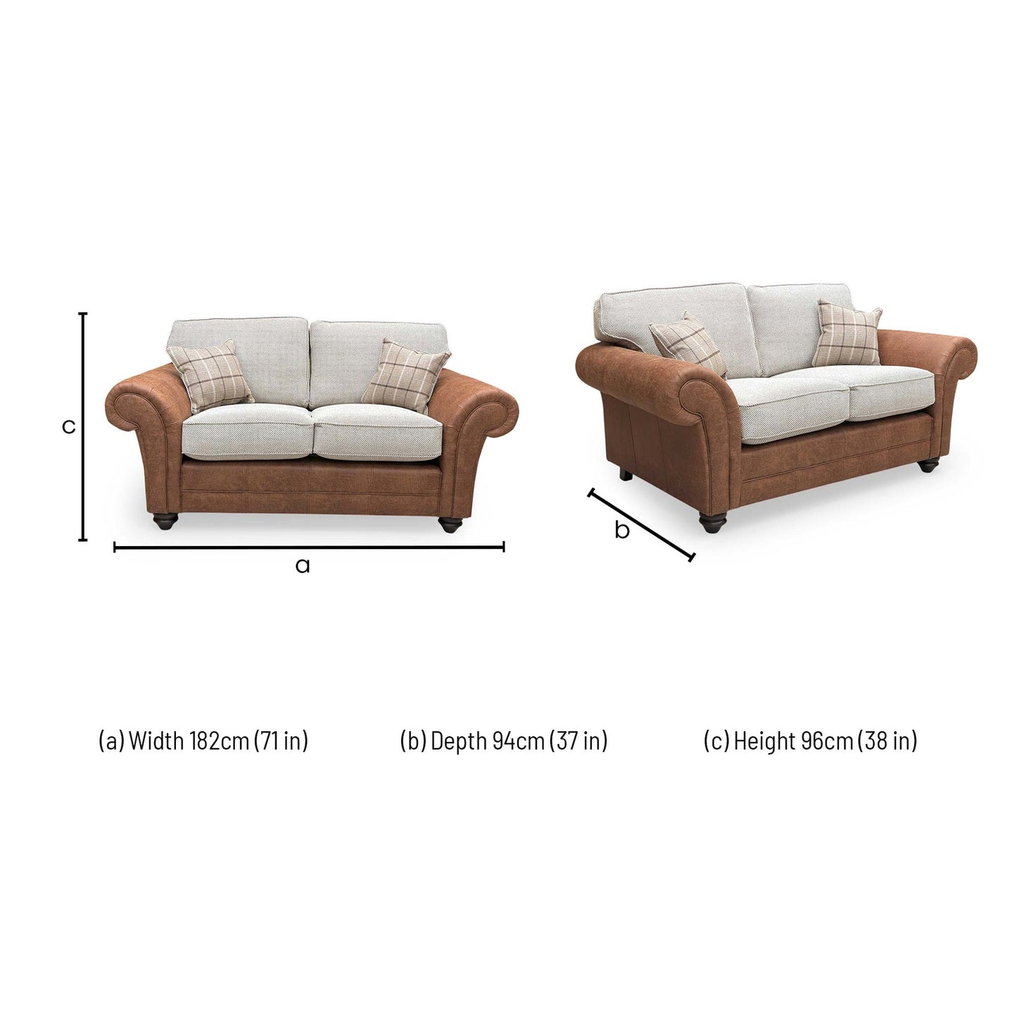 ‘Charles’ Sultan Oatmeal Combination Fabric Formal Back 2 Seater Sofa