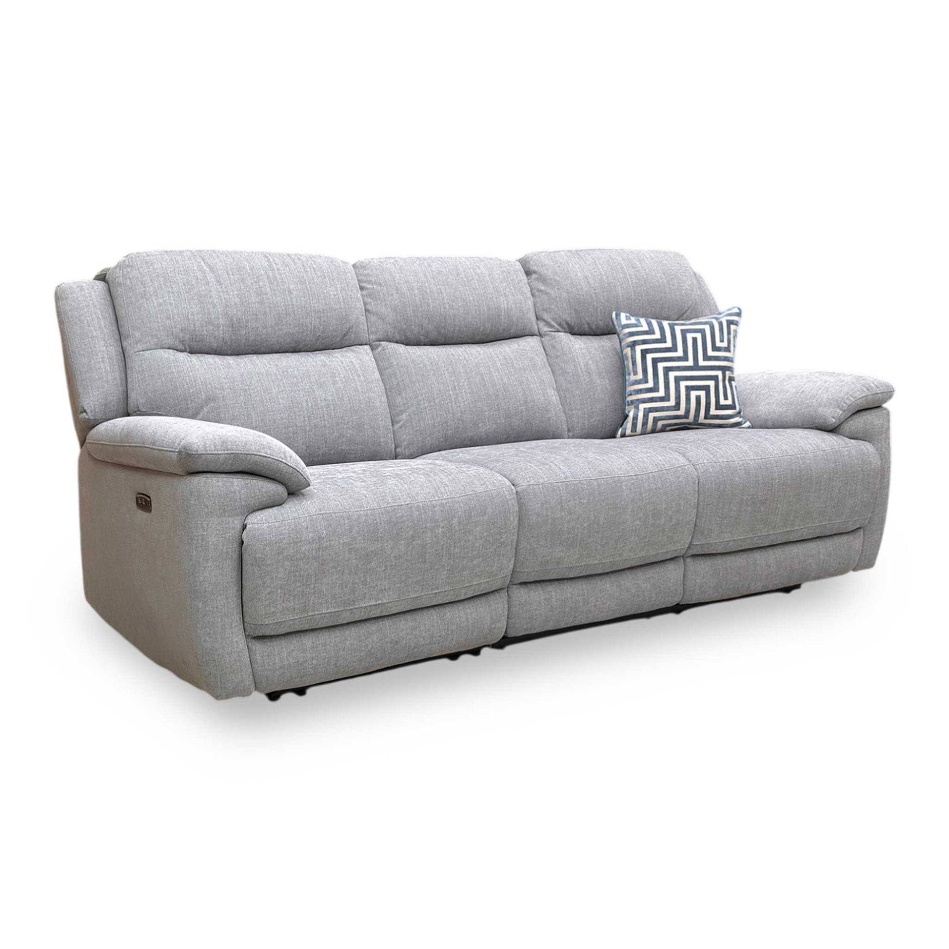 Side profile of the Touch sofa in a fully reclined position, emphasizing the ergonomic lumbar support and the wall-away reclining mechanism.