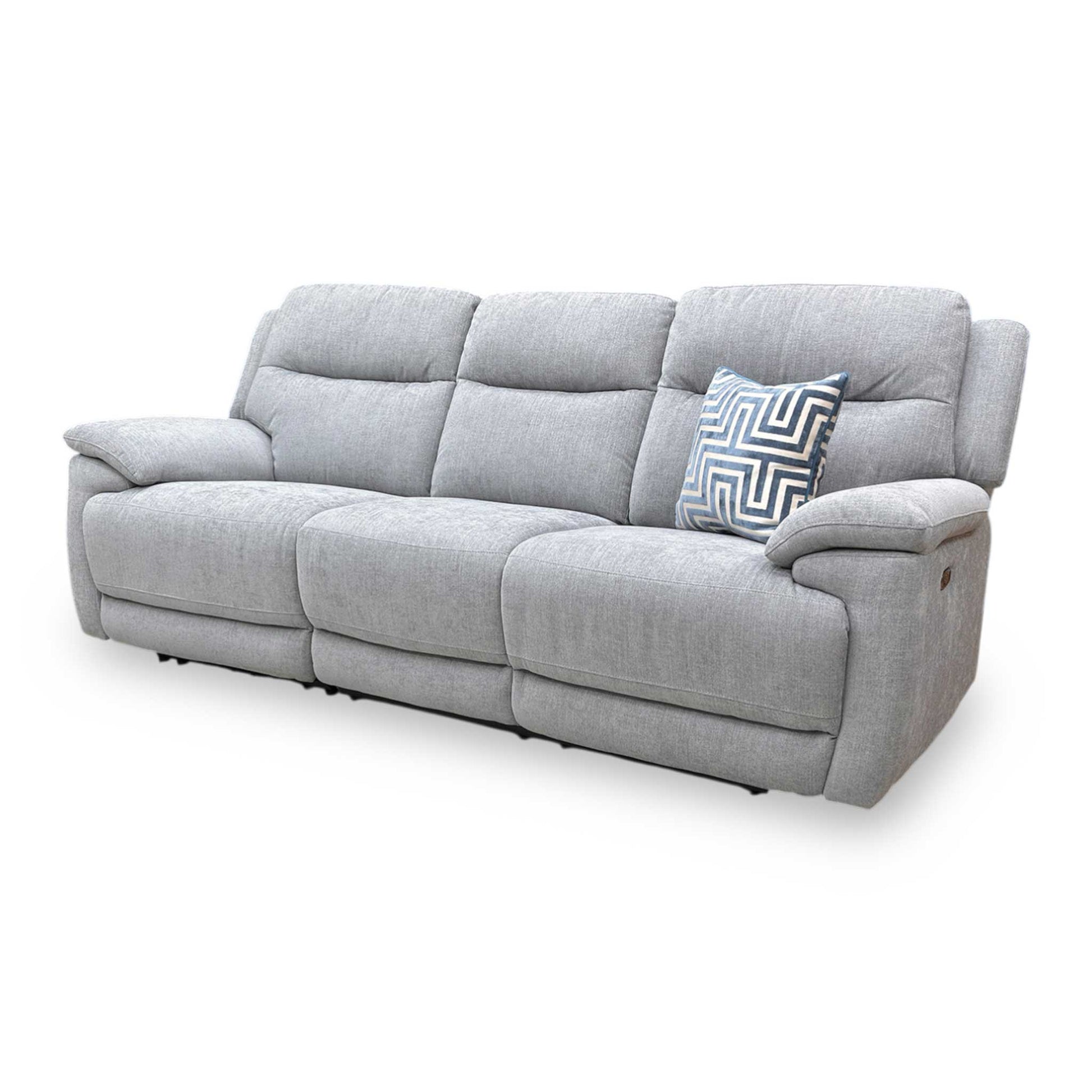 Side profile of the Touch sofa in a fully reclined position, emphasizing the ergonomic lumbar support and the wall-away reclining mechanism.