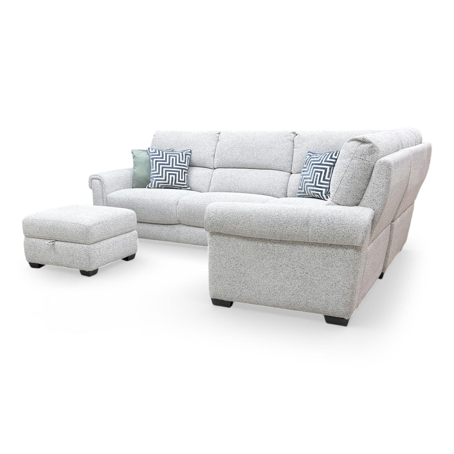 Side profile of the Nixon sofa, emphasizing the clean, linear armrests and the depth of the lounging section for maximum relaxation.