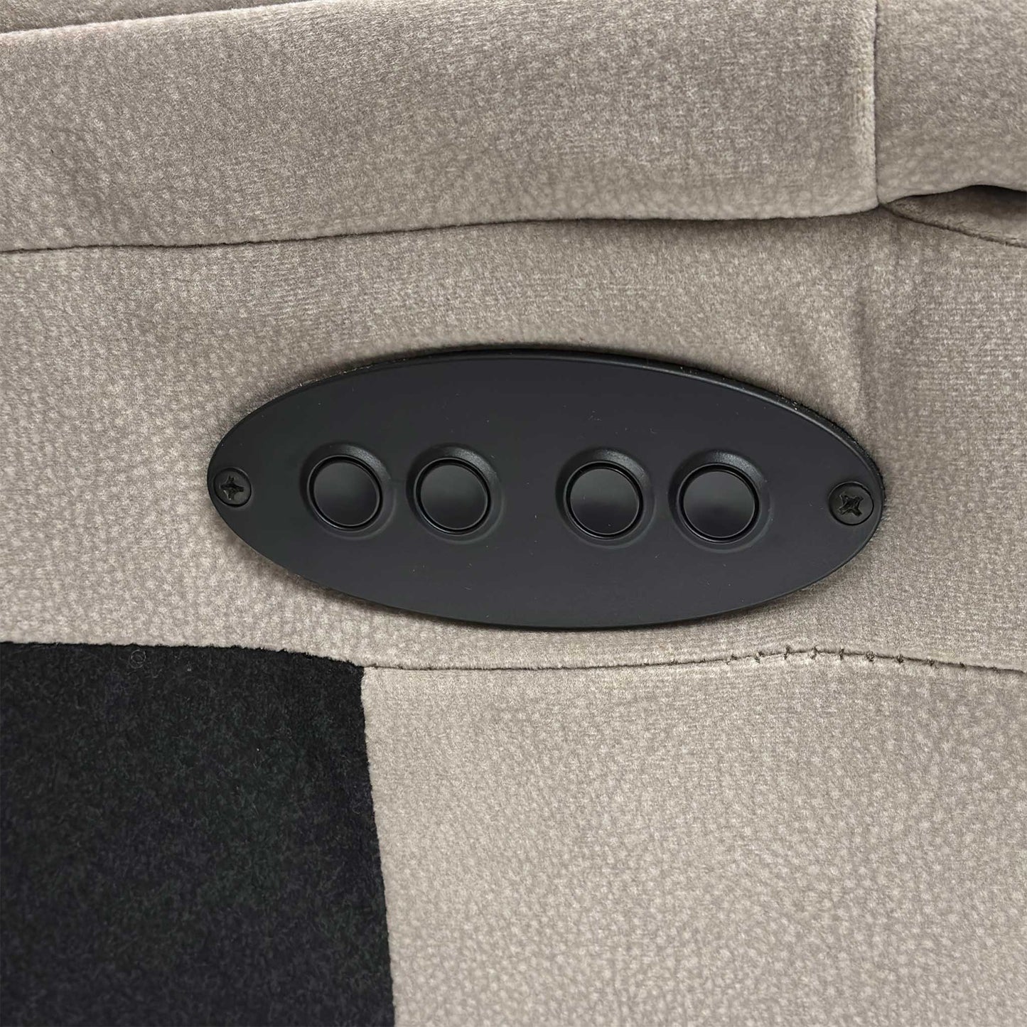 Close-up of the Silver fabric upholstery, highlighting the durable woven texture, subtle sheen, and high-quality contrast stitching.