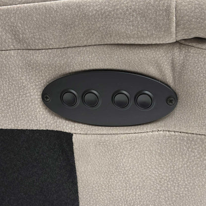 Close-up of the Silver fabric upholstery, highlighting the durable woven texture, subtle sheen, and high-quality contrast stitching.