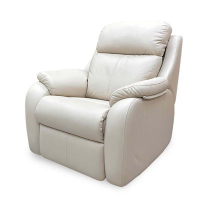 Side profile of the Kingsbury chair, emphasizing the elegant wing silhouette and the fully extended power recliner position for head-to-toe relaxation.