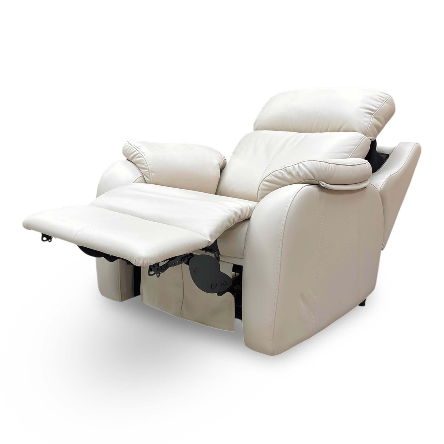Side profile of the Kingsbury chair, emphasizing the elegant wing silhouette and the fully extended power recliner position for head-to-toe relaxation.