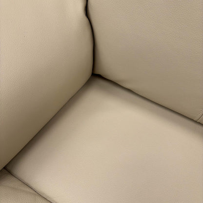 Close-up of the Cambridge Stone leather, highlighting the natural grain texture, soft-touch finish, and high-quality tailored stitching.