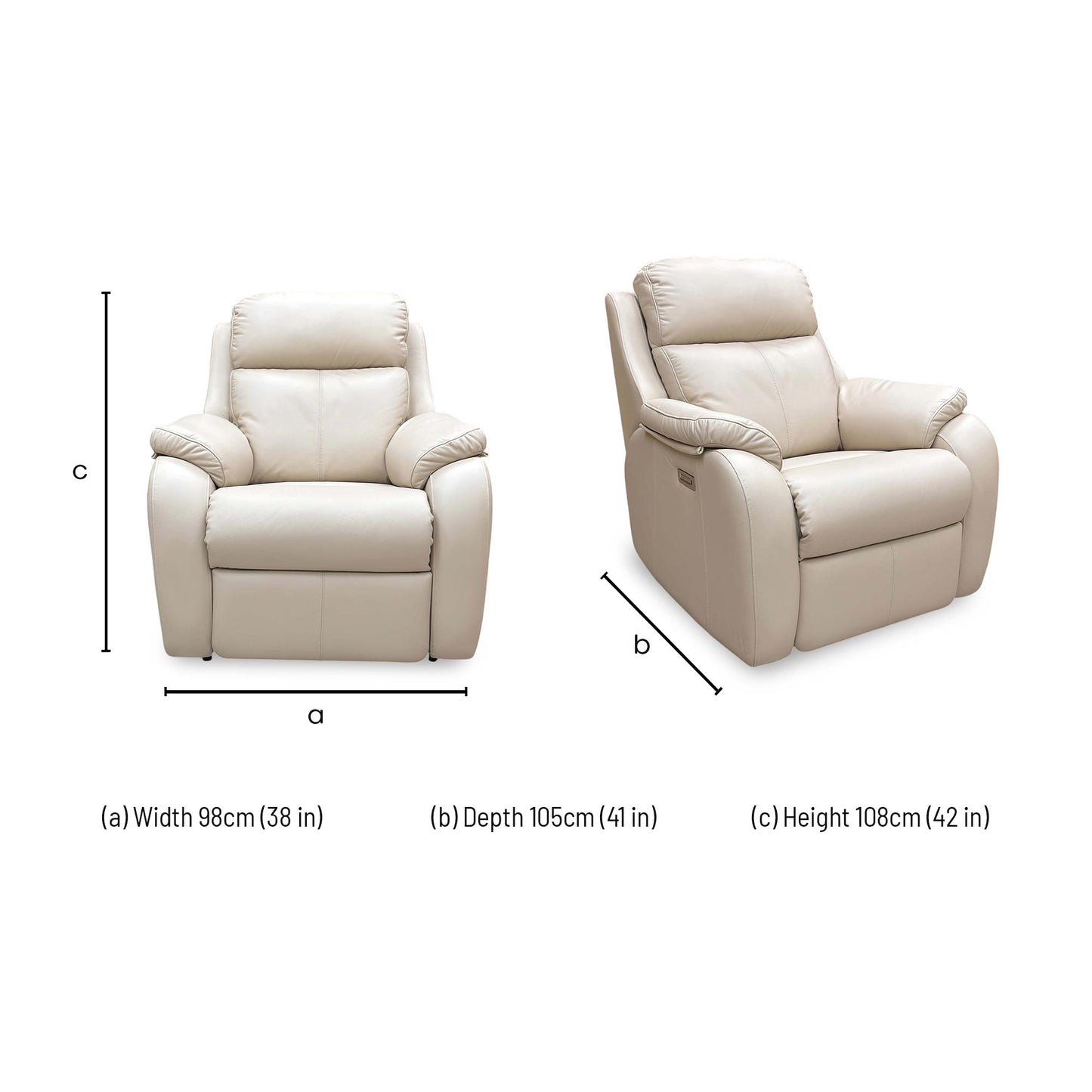 Dimensions for the G Plan ‘Kingsbury’ L843 Cambridge Stone Leather Power Recliner Chair.