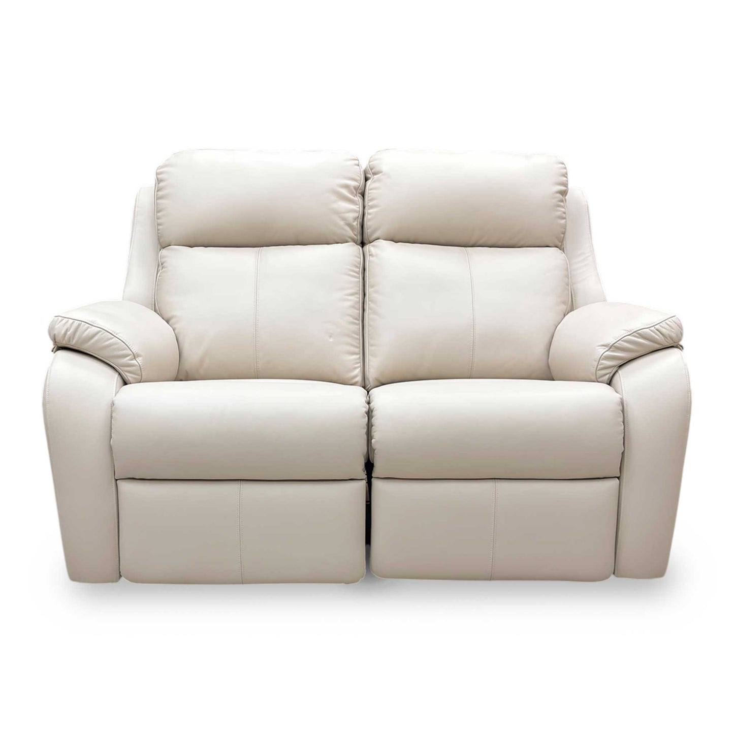 Front view shot of the integrated power control panel, showing the brushed metal buttons for recliner, headrest, and lumbar adjustment, plus a built-in USB charging port.