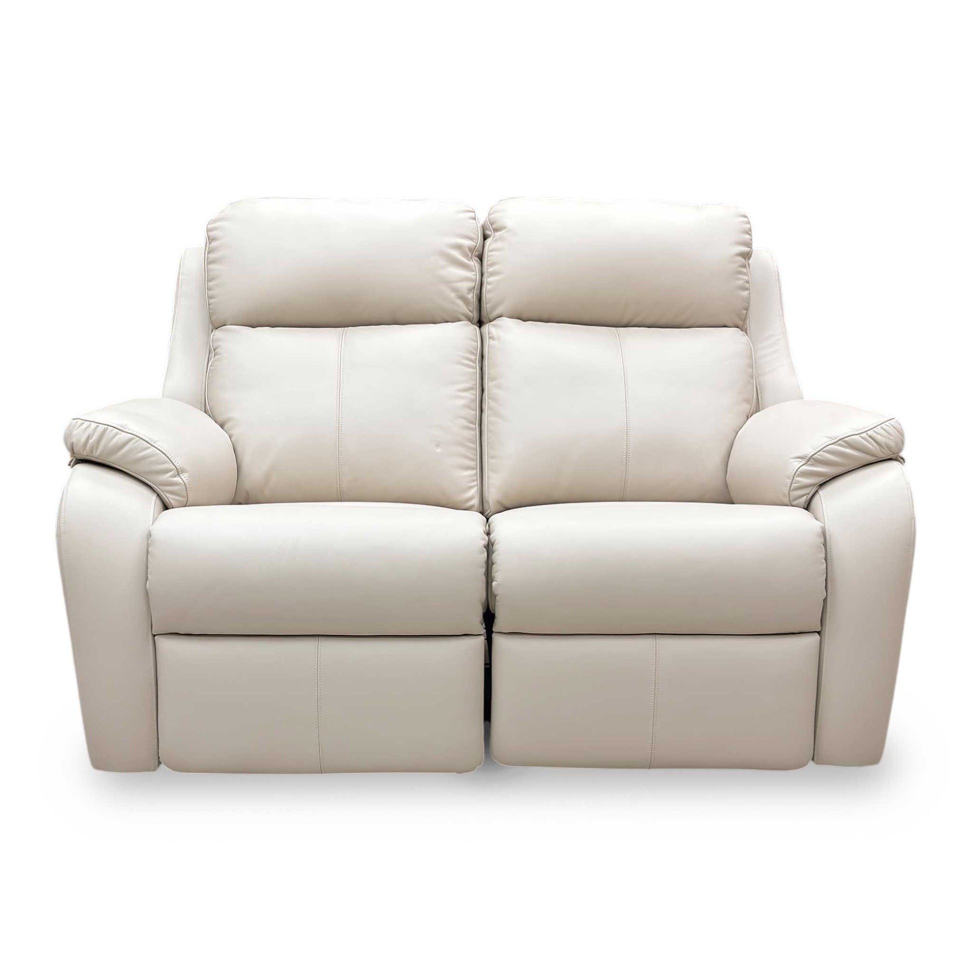Front view shot of the integrated power control panel, showing the brushed metal buttons for recliner, headrest, and lumbar adjustment, plus a built-in USB charging port.