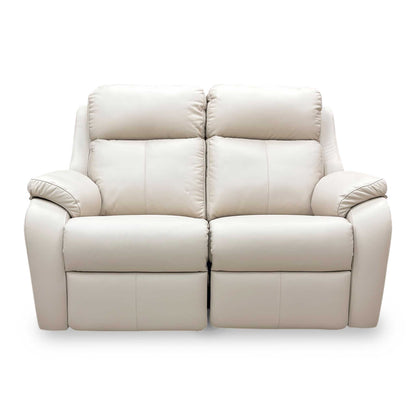 Front view shot of the integrated power control panel, showing the brushed metal buttons for recliner, headrest, and lumbar adjustment, plus a built-in USB charging port.