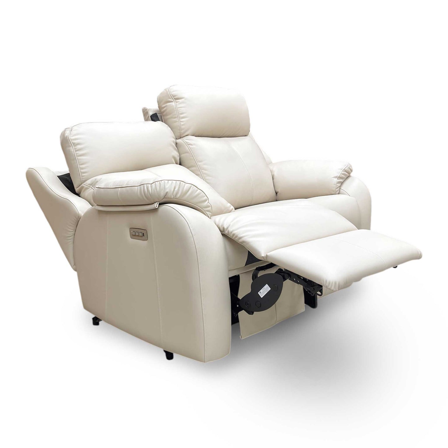 Full view of the G Plan ‘Kingsbury’ 2-seater power recliner sofa in Cambridge Stone leather, featuring a classic high-back design, elegant wing details, and premium pad-over-chaise seating.