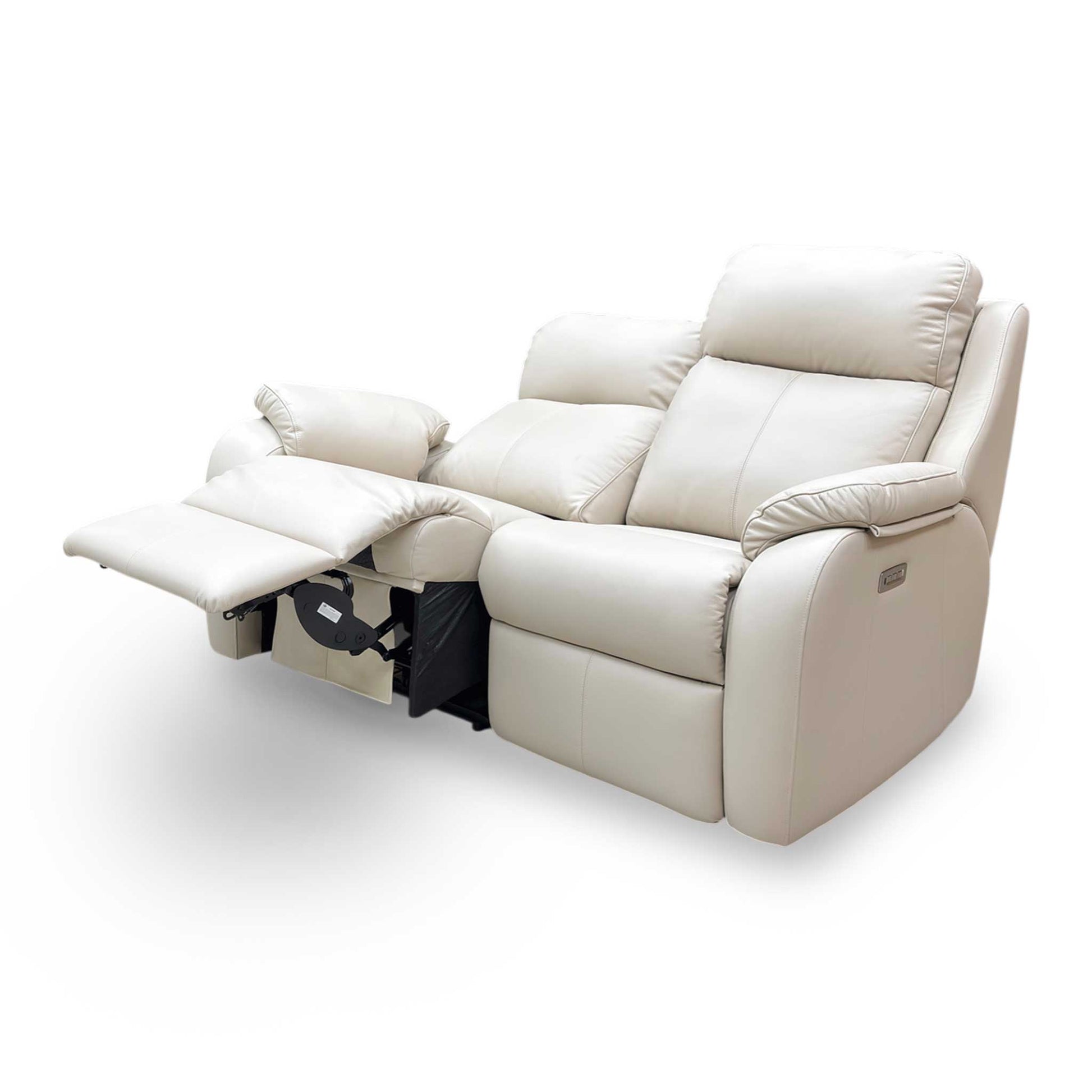 Side profile of the Kingsbury sofa in a fully extended reclining position, emphasizing the ergonomic support, tailored leather finish, and high-quality build.