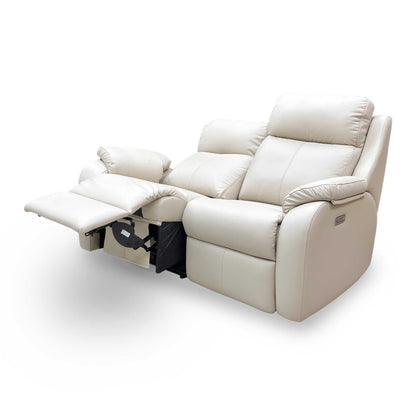 Side profile of the Kingsbury sofa in a fully extended reclining position, emphasizing the ergonomic support, tailored leather finish, and high-quality build.