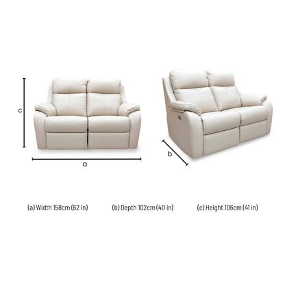 Dimensions for the G Plan ‘Kingsbury’ L843 Cambridge Stone Leather 2 Seater Power Recliner Sofa.