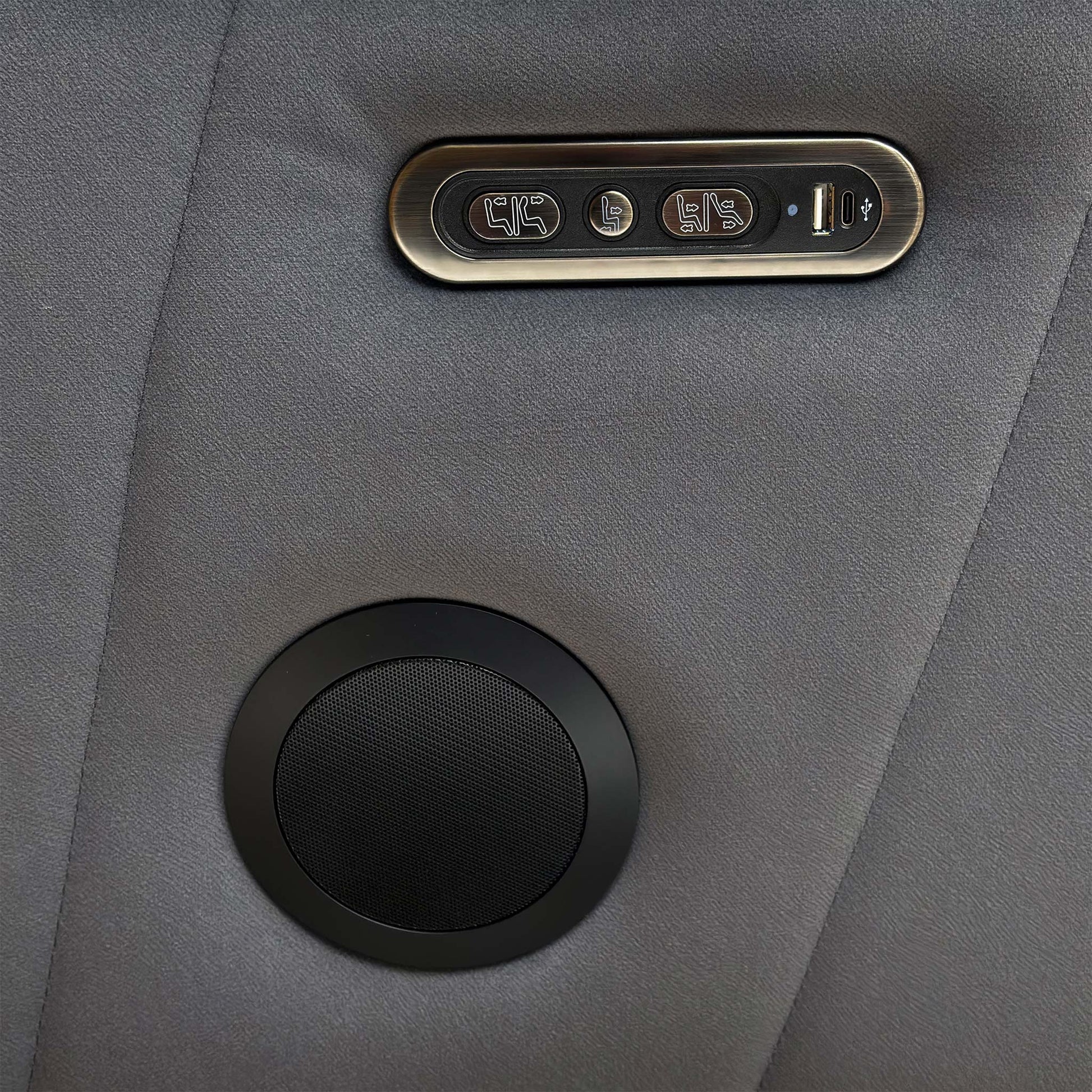 Close-up of the Bella Iron Grey 43460 velvet fabric, highlighting the premium soft-touch finish, rich grey tone, and high-quality tailored stitching.