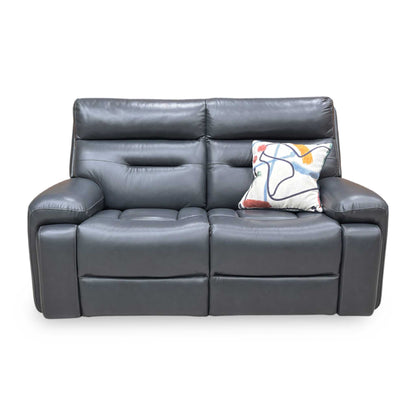 Front view of the ‘Cinemax’ 2-seater sofa in Natural Milled Navy LA 4828 premium leather, featuring a contemporary design with high-back support and sleek, tapered armrests.