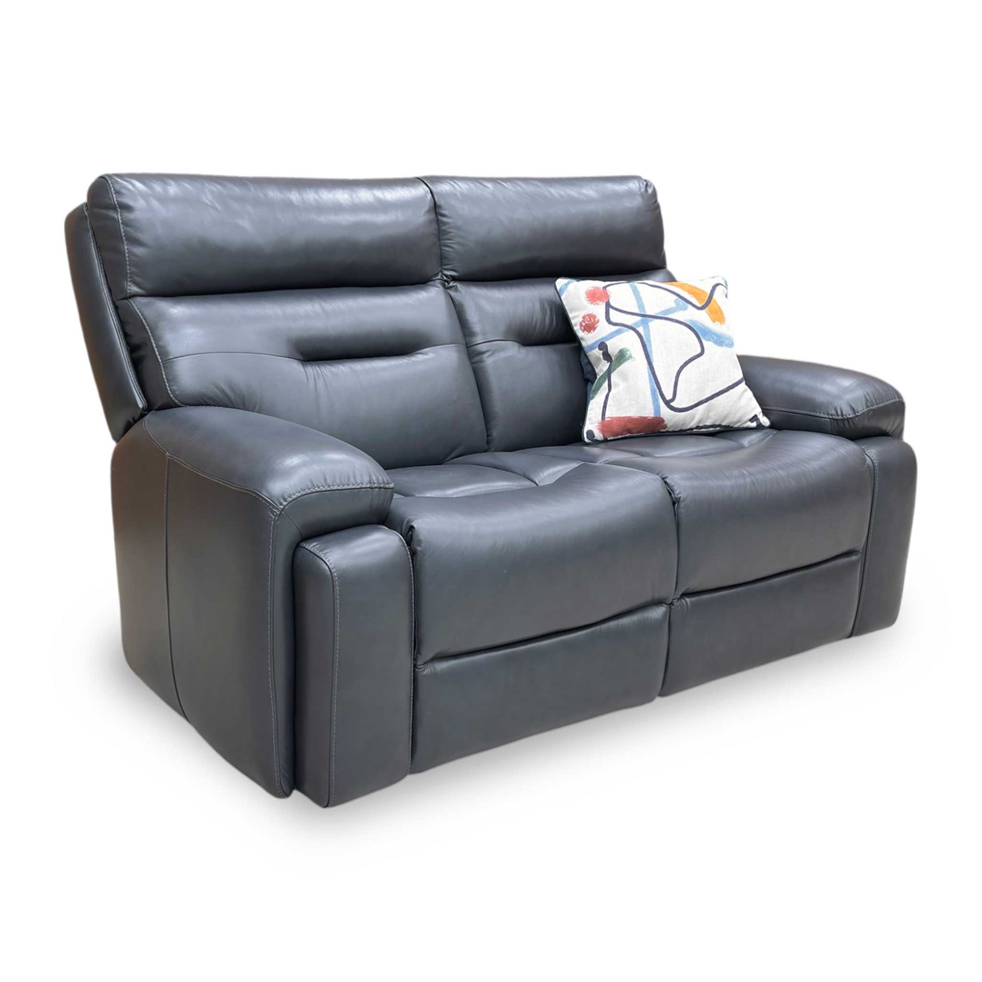 Full view of the ‘Cinemax’ 2-seater sofa in Natural Milled Navy LA 4828 premium leather, featuring a contemporary design with high-back support and sleek, tapered armrests.