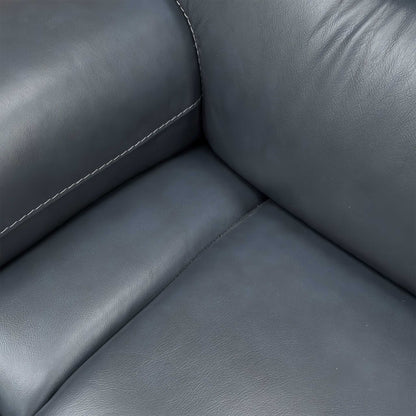 Close-up of the Natural Milled Navy LA 4828 leather, highlighting the premium pebbled texture, deep navy color, and expert tonal stitching.